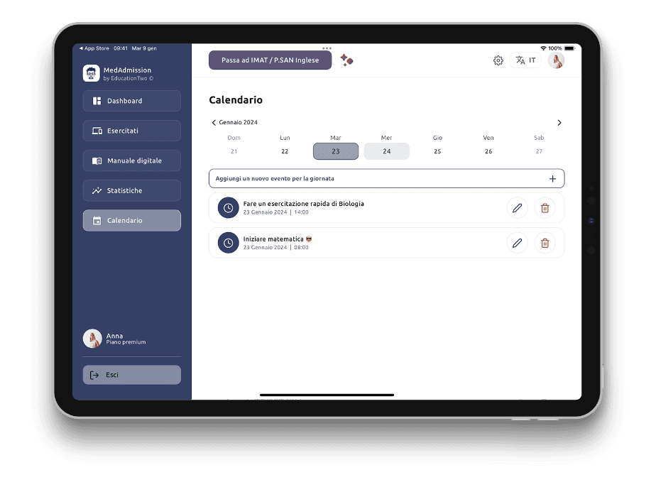Calendario e piani di studio