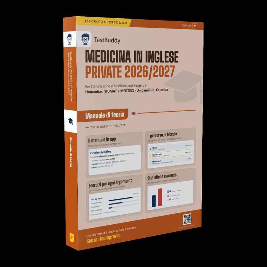Copertina del manuale TestBuddy per Medicina in inglese nelle università private